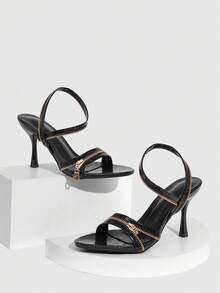 CUCCOO SZL 女士时尚黑色拉链高跟凉鞋，适合派对穿着 - 黑色 - 查看 4