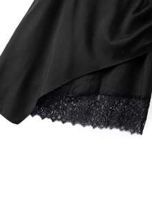 Rometta Plus Size Women Suit Material Ruched Asymmetrical Hem Lace Patchwork Elegant Skirt, Suitable For Commuting And Outings  Day - Black - View 6