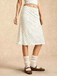 Easelle 咖啡棕色网眼波点女士休闲夏季半身裙 - 杏色 - 查看 3