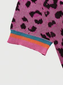 ROMWE MEN Street Life Men's Leopard Print Button Knit Sweater - Hot Pink - View 3