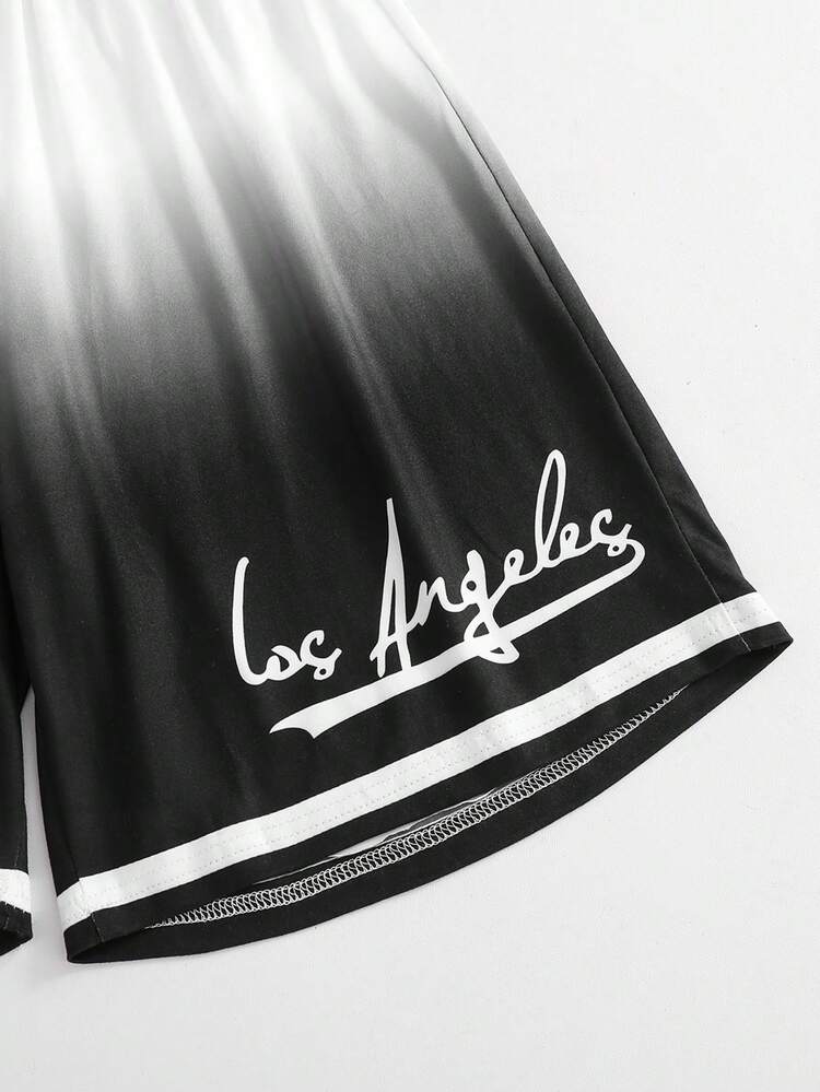 SHEIN Set de 2 piezas de top de manga corta con cuello redondo y pantalones cortos casuales para adolescentes varones, para verano - Blanco y Negro - Añade 5