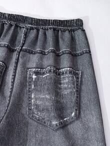 3pcs/Set Teenage Girls Ombre Striped Flare Sleeve Cover Up, Solid Color Camisole, And Distressed Star Print Wide Leg Jeans Pants, Retro Chic Street Style - Burgundy - View 6