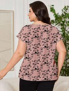 Reflora Plus Size Women Casual Floral Print Round Neck Short Sleeve Shirt - Multicolor - View 2