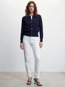 Maija 女士春夏开襟金属纽扣装饰宽松针织开衫，基础都市通勤风，简约时尚优雅商务休闲风，教师/办公室穿着，经典上衣，优雅夏日，情人节 - 寶藍色 - 查看 3