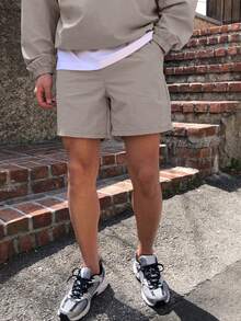 DAZY Men's Solid Gray Woven Long Sleeve Pullover Sweatshirt And Shorts Set, Spring/Summer - Grey - View 8