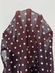 Rafferiza Elegant Fitted One Shoulder Asymmetric Neckline Sleeveless Front Metal Buckle Tie Chiffon Polka Dot Print Brown Base White Dot Dress, Spring - Red and White - View 5