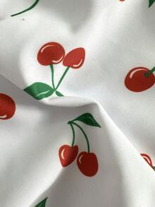 新生儿樱桃印花连体泳衣，荷叶边装饰，休闲款式，适合度假和玩耍