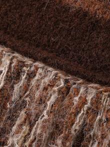 Vivie Lora 女士时尚条纹流苏毛衣，秋冬款 - 卡其色 - 查看 8