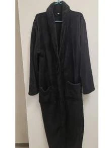 Bộ đồ ngủ liền thân bằng vải flannel dài cổ ve áo dành cho nữ, lót giữ nhiệt, mềm mại và sang trọng, thời trang và thanh lịch, phù hợp cho mùa thu và mùa đông. - màu đen - Xem 6