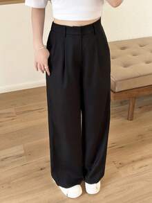 SHEIN 少女长裤 商务休闲裤 西部牛仔风 阔腿裤 办公室女郎宽松裤 专业职业装 灰色 - 黑色 - 查看 5