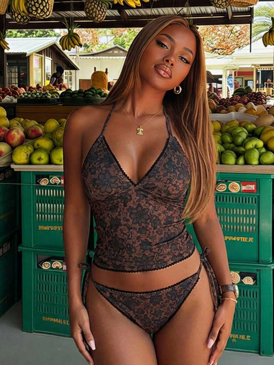 Bellisia Sweet Cherry Plaid Bikini Set - Multicolor - View 1