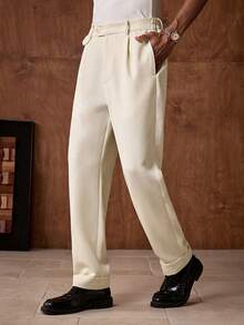 AKNOTIC Business Casual 男士休闲杏色长裤，舒适百搭，适合通勤、商务、街头、聚会等场合，时尚百搭，生日礼物之选。春夏新款男士白色正装裤，男士高腰裤，男士褶裥西装裤，米色长裤，白色休闲裤 - 杏色 - 查看 3