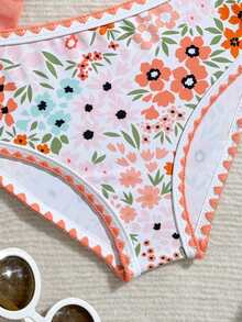 Sparklyn Young Girl Ditsy Floral Beach Cover-Up Swimsuit Set - Orange - View 5