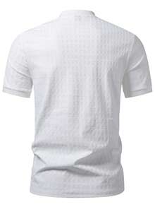 Manfinity Homme Men's Textured Fabric Stand Collar Short Sleeve POLO Shirt, Standard Size, White Polo Shirts For Men Collar Business Casual Tops Men Coffee Shirt Men White And Grey Shirt Men,Weekend Trips, Outdoor Activities, Travel Expeditions, Relaxed Work Environments Or Semi-Formal Occasions, Boyfriend/Husband Gift, Anniversary /Birthday Gift Party Summer Vacation Holiday New Years Wedding Valentine's Day,Small Collar Knitted Jacquard Fabric Polo Shirt - White - View 2