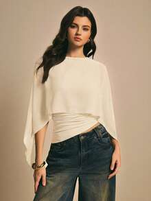 Poéselle Áo sơ mi nữ thanh lịch màu trơn cổ bẻ - Màu be - Xem 6