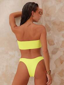 Swim Chiccia Bộ bikini gợi cảm không dây màu trơn dành cho nữ, thích hợp cho mùa hè đi biển. - Màu vàng - Xem 5