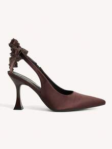 CUCCOO CHICEST Women's High Heels Pointed Toe 9CM Burgundy Women's High Heels Shoes Elegant Stiletto Shoes Mirror PU Material Easy To Wear Slingback With Tassel Big Bow Cute Coffee Brown High Heels Fashionable Versatile Suitable For Daily/Party/Commute/Valentine's Day Dating/Christmas/Formal Women's Shoes Wedding Shoes Spring Shoes Bride Shoes - Brown. - View 3