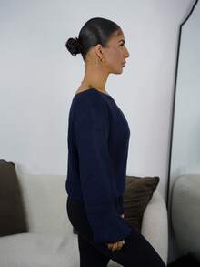 SAYEHFBABY Pullover Slanted Shoulder Ribbed Women's Sweater,Long Sleeve Tops,Off The Shoulder Sweater In Fall/Winter - Royal Blue - View 6