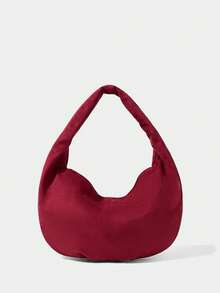 SHECARRY 女士纯色铆钉时尚单肩包 - 酒紅色 - 查看 6