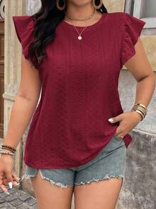 SHEIN LUNE 大码女式休闲圆领短袖T恤 情人节酒红色上衣 酒红色上衣 深红色上衣 红色休闲上衣 夏季上衣 可爱红色上衣 女式上衣 女式衬衫 T恤 夏季女式上衣 女式上衣和衬衫 女式休闲装 女式针织上衣 - 酒紅色 - 查看 6