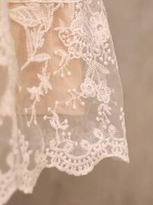 SHEIN 年轻女孩优雅花卉网纱短袖连衣裙 - 白色 - 查看 5