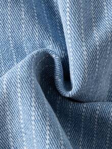 Manfinity Denimwave Loose Collar Open Slit Striped Short Sleeve Polo Casual Versatile - Light Wash - View 3