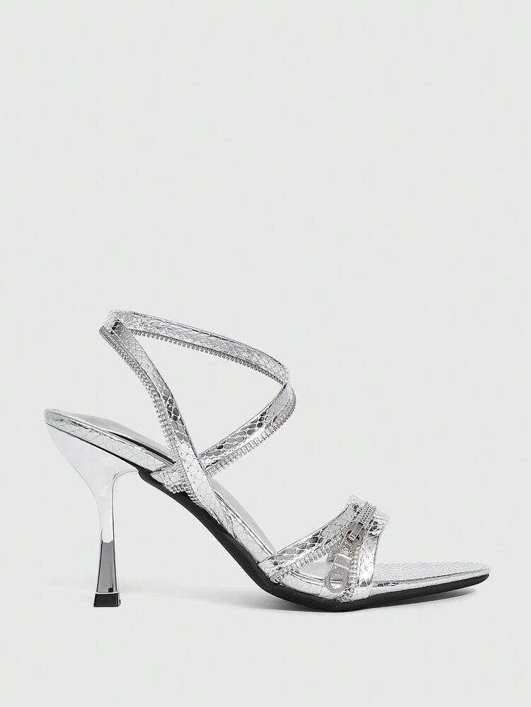 CUCCOO SZL Women's Pointed Toe Zipper Design Fashionable Elegant High Heel Sandals Prom Heels