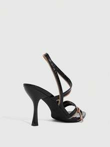 CUCCOO SZL 女士时尚黑色拉链高跟凉鞋，适合派对穿着 - 黑色 - 查看 8