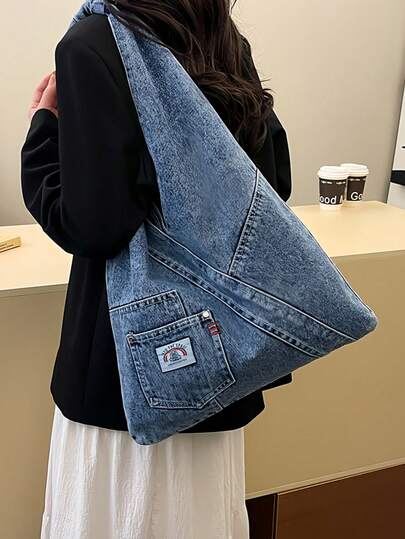 Joivida One Medium Large Denim Fabric Strap Multi Pocket Vintage Unique Design Tops Crossbody Bag For Women Student Daily Commute College Outing Casual Dating Fashionable Crossbody Purse Shoulder Bag