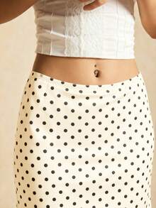 Easelle 咖啡棕色网眼波点女士休闲夏季半身裙 - 杏色 - 查看 6