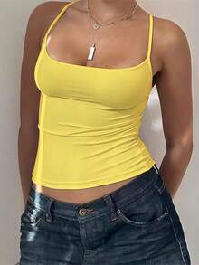 Zyxie 女士休闲纯色基础款吊带背心 - 黃色 - 查看 3