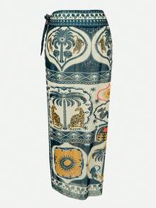 Swim Oasis 女士棕榈树印花吊带连体泳衣，配同款罩裙 - 彩色 - 查看 13