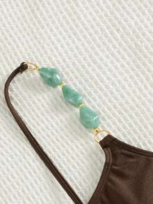 Swim Chiccia Women's Shimmery Brown One Shoulder Beaded Fashion Elegant Women's Top For Beach, Spring/Summer Music Festival - Brown - View 6