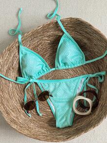 Swim Mod 女士纹理两件式比基尼套装，休闲度假风 - 綠色 - 查看 5