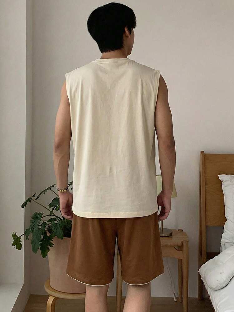 Men's Summer Solid Color Tank Top And Shorts Pajama Set