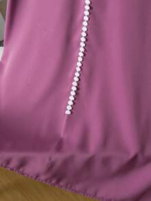 1pc Girls' Modest Water-Soluble Lace Trim 3/4 Sleeve Dress, Regular Thickness Woven Fabric, Suitable For Daily Wear, Outings, Festivals, Parties In Middle East Region, Fits Girls Aged 8-12, Spring/Summer - Red Violet - View 5