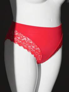 SHEIN Plus Size Sexy Lace Patchwork Panties, Valentine's Day - Red - View 5