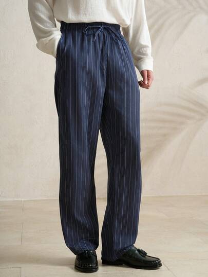 Airaco Pantalones casuales rectos, sueltos, con bolsillos y cordón en la cintura para hombres