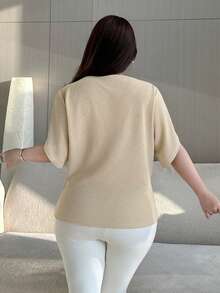 Dazy Plus 弹力修身褶皱短款短袖T恤，春夏款 - 卡其色 - 查看 5