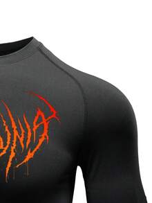 Manfinity EMRG Men's Gothic Print Raglan Long Sleeve High Neck Sports T-Shirt Men's Compression Tops Rash Guard Compression Long Sleeve Turtle Neck Compression Shirt Compression Top Compression Shirt Men - Black - View 5