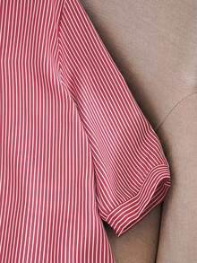EMERY ROSE Plus Size Women Summer Casual Striped Print Short Sleeve Shirt, Summer Tops - Red - View 8