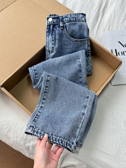 Tween Boy Fashion Casual Y2k Vintage Cool Street Basic Simple And Comfortable Blue Denim Loose Jeans For Dailywear And Spring And Summer Rave Festival And Streetwear