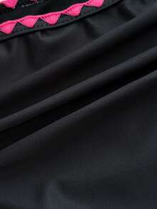 Tween Girls Random Ditsy Floral Bikini Set, Bright Fuchsia Camisole Bikini With Shell Trim, Summer Beach Backless Camisole Swimsuit Set, Beach Vacation Swimwear - Black - View 6