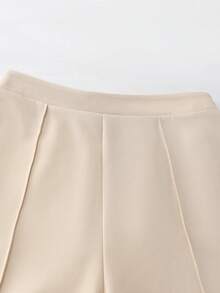 Franclia 卡其色长袖衬衫，黑色蕾丝边饰，搭配卡其色阔腿裤，休闲优雅的春夏两件套服装 - 卡其色 - 查看 8