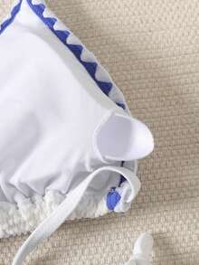 SHEIN 少女夏季泳装度假条纹露背系带性感比基尼套装，2件套，夏季沙滩 - 藍白色 - 查看 5