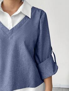 Elenzga Bộ đồ thể thao 2 trong 1 dành cho nữ cỡ lớn, tay áo bo gấu, kiểu dáng thường ngày gồm áo và quần ống rộng. - Nhiều màu - Xem 5