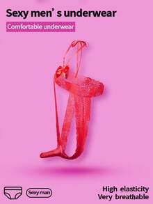 WENEZON 男士蕾丝蝴蝶结装饰三角裤，性感无裆内裤，舒适透气贴身内衣 - 紅色 - 查看 7