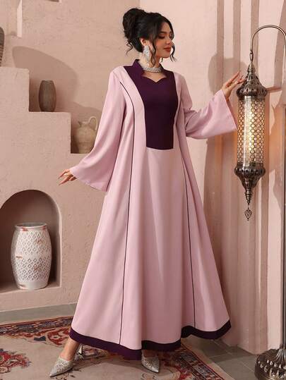 Al Najma Elegant klänning med färgblock och lappmönster för kvinnor, vår/sommar