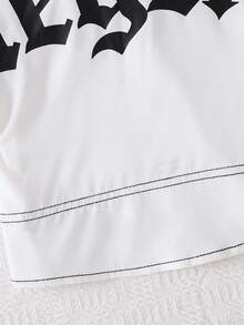 SHEIN Baby Boy Girl Summer Casual White Short Sleeve Woven Shirt,City Break Letter Print Workwear Style Versatile Comfortable Top For Daily Party Holiday - White - View 5