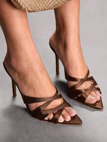 CUCCOO SZL Sandalias de tacón alto elegantes de punta fina para mujer, aptas para uso diario - Bronce - Ver 8